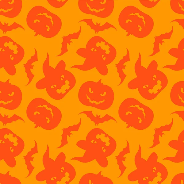 Seamless Pattern Halloween Background Pumpkins Bats — Stock Vector