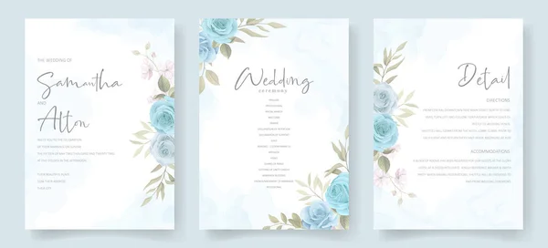Elegante Hochzeitskarten Vorlage Mit Blühendem Rosenornament — Stockvektor