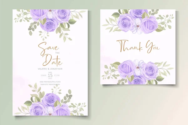 Elegante Hochzeitskarten Vorlage Mit Blühendem Rosenornament — Stockvektor