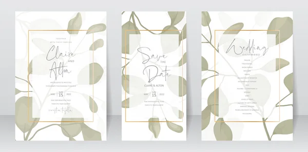 Modelo Convite Casamento Com Design Folha Verde —  Vetores de Stock