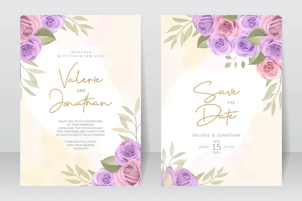 Belle Fleur Modèle Carte Invitation Mariage — Image vectorielle