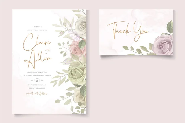美しいバラの招待状カードテンプレート — ストックベクタ