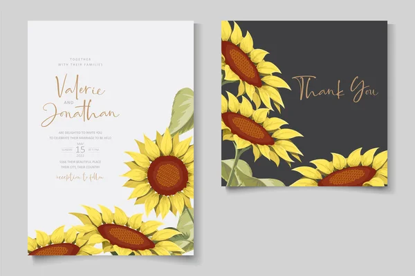 Schöne Sonnenblume Hochzeitseinladungskarte Vorlage — Stockvektor
