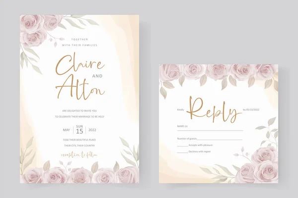 Hermosa Plantilla Tarjeta Invitación Boda Flor — Vector de stock