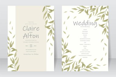 Güzel yaprak süslemeli düğün davetiyesi şablonu