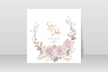 Zarif bir düğün davetiyesi. Elle çizilmiş yumuşak çiçek ve yapraklar.