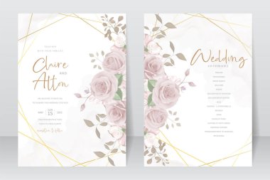 Zarif bir düğün davetiyesi. Elle çizilmiş yumuşak çiçek ve yapraklar.