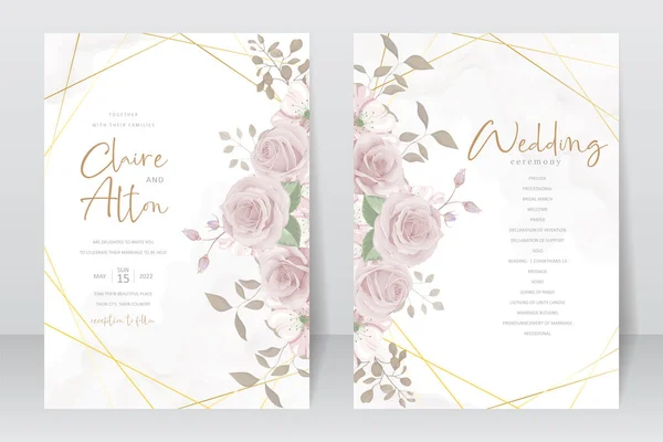 Elegante Tarjeta Invitación Boda Con Flor Suave Dibujada Mano Hojas — Vector de stock