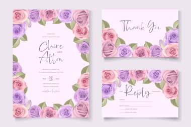 Zarif bir düğün davetiyesi. Elle çizilmiş yumuşak çiçek ve yapraklar.