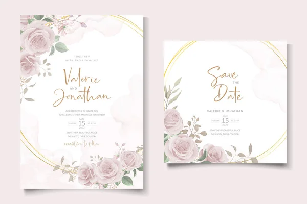 Elegante Tarjeta Invitación Boda Con Flor Suave Dibujada Mano Hojas — Vector de stock