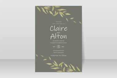 Yeşil yapraklı düğün davetiyesi şablonu
