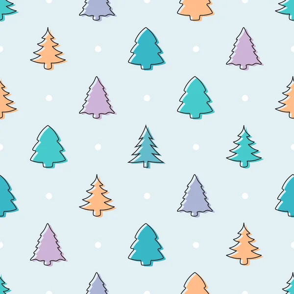 Patrón Árbol Navidad Garabatos Sin Costuras Con Diseño Color Pastel — Vector de stock