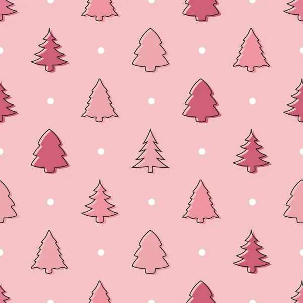 Padrão Árvore Natal Doodle Sem Costura Rosa Pastel — Vetor de Stock