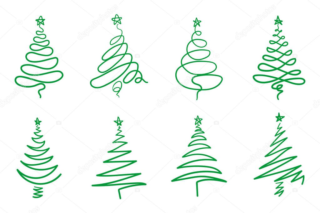 Christmas trees with green outline