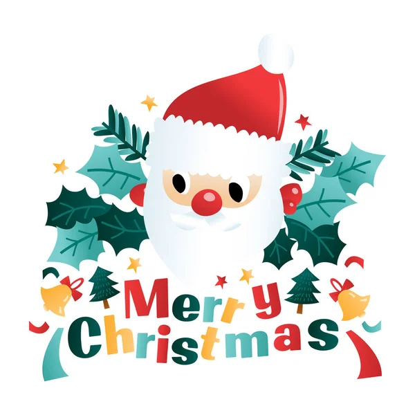Cartoon Vector Illustration Fun Santa Holly Merry Christmas Phrase — Stock Vector
