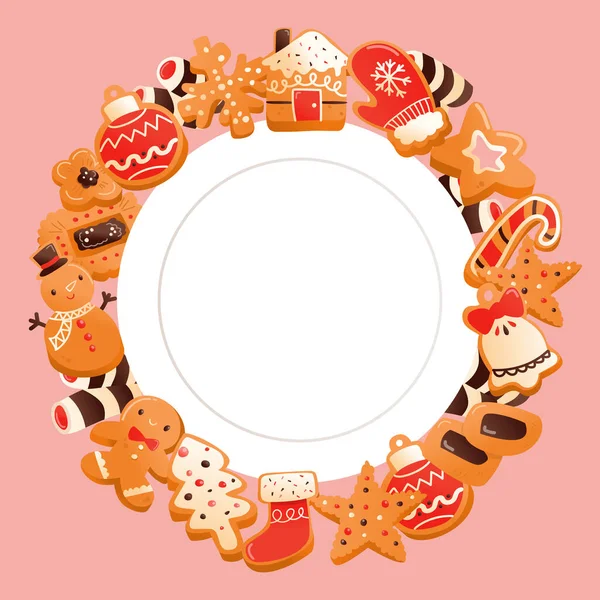 Een Cartoon Vector Illustratie Van Super Schattig Peperkoek Kerst Koekjes — Stockvector