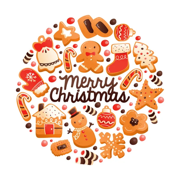 Une Illustration Vectorielle Dessin Animé Biscuits Noël Super Mignon Pain — Image vectorielle