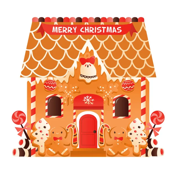 Cartoon Vector Illustration Super Cute Gingerbread Christmas Gingerbread House — Stock Vector