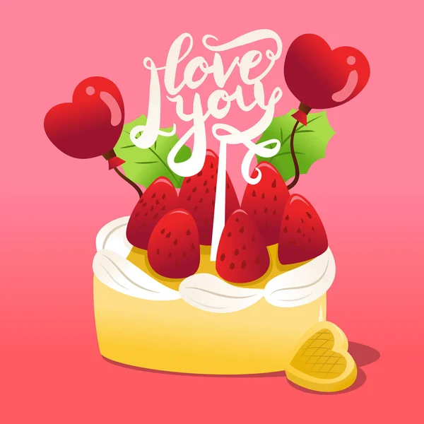 Vector Dibujos Animados Ilustración Pastel Fresas Con Amo Pastel Topper — Archivo Imágenes Vectoriales