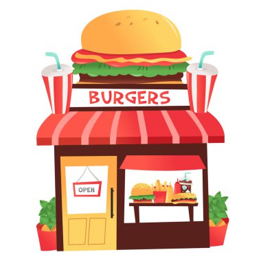 Eğlenceli renkli bir hamburgercinin çizgi film çizimi..