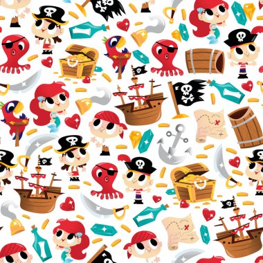 Çeşitli süper sevimli korsan macera temalı karakterlerin çizgi film vektör illüstrasyonuName.