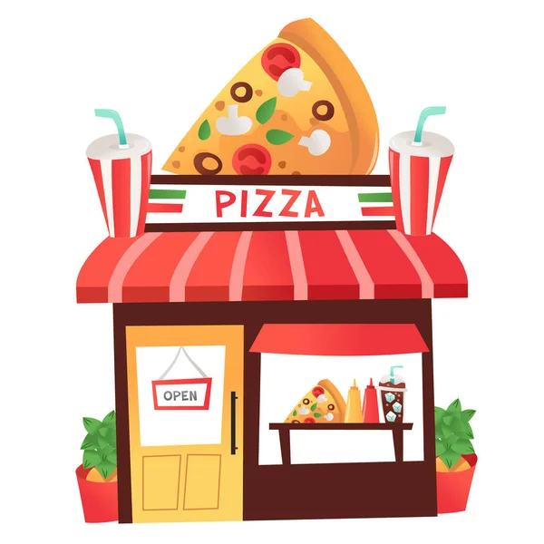 Cartoon Vector Illustration Fun Colorful Pizza Shop — Stock Vector
