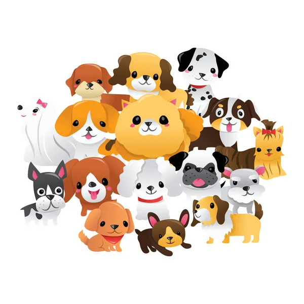 Een Cartoon Vector Illustratie Van Verschillende Super Schattige Puppies Een — Stockvector