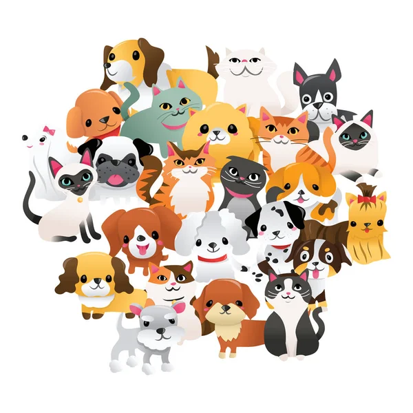 Een Cartoon Vector Illustratie Van Verschillende Super Schattige Pups Kittens — Stockvector