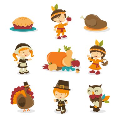 Retro Autumn Festival Thanksgiving Icons clipart
