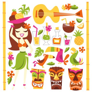 Retro Hawaiian Luau parti seti