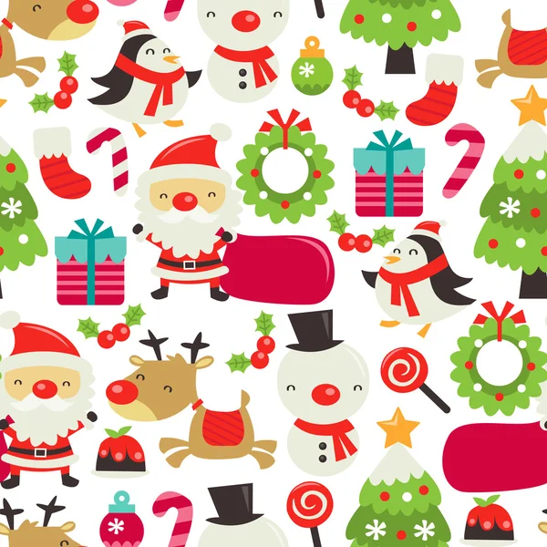 Retro Cute Christmas Seamless Pattern — стоковый вектор