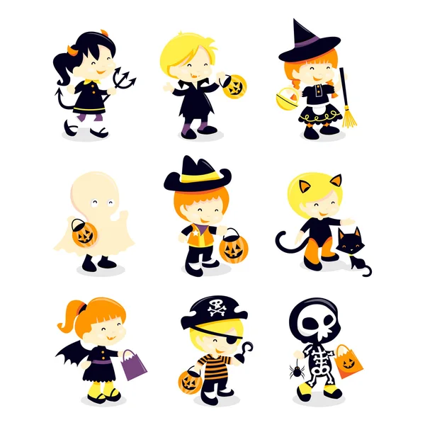 Iconos de disfraces para niños de Halloween — Vector de stock