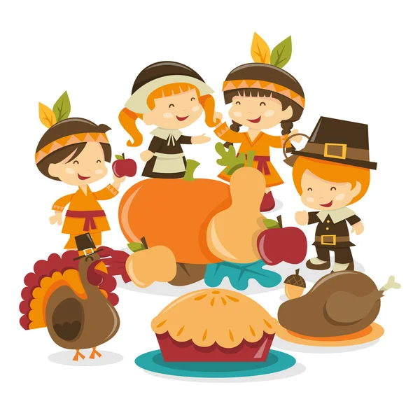 Retro Autumn Festival Thanksgiving Scene — Stock Vector