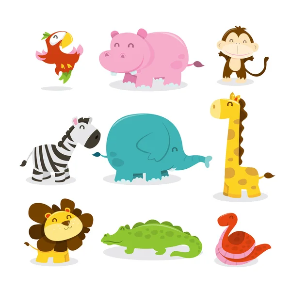 Ícones felizes dos animais da selva — Vetor de Stock