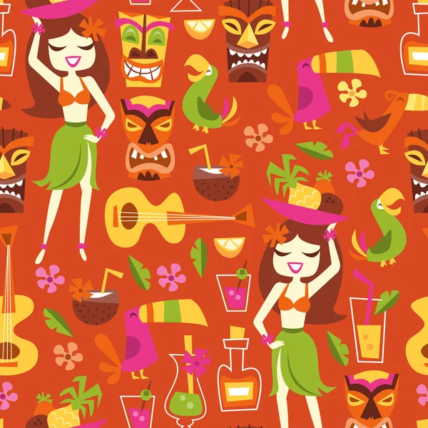 Retro Hawaiian Luau Party Seamless Pattern Background — Stock Vector