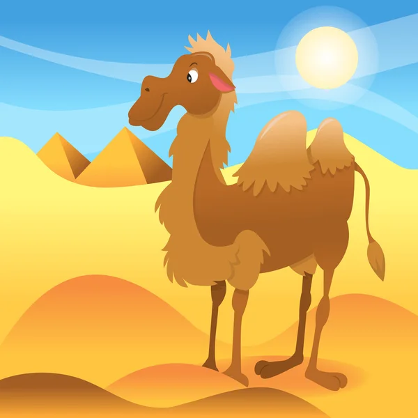 Cartoon Camel In Sahara Dessert — Stock Vector