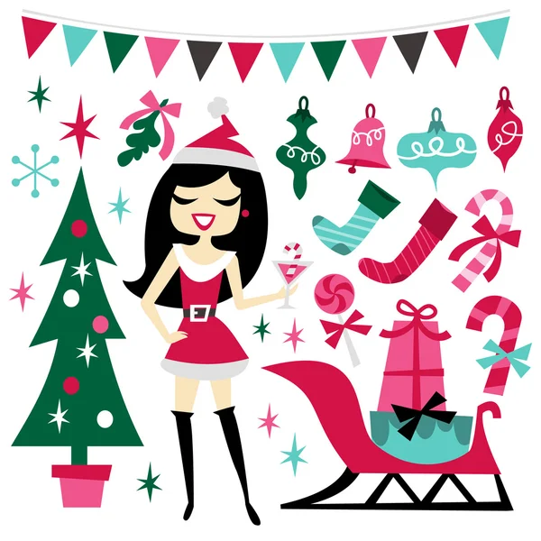 Retro Christmas Santarina Party Set — Stock Vector