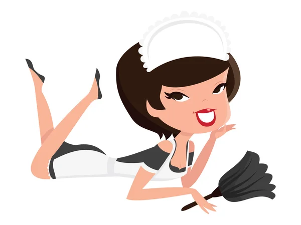 Cartoon Retro Pin Up French Maid Girl Lying Down — Stock Vector