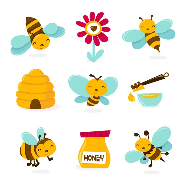 Roztomilý Honey Bee ikony — Stockový vektor