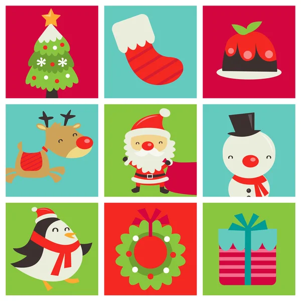 Retro Cute Christmas Tiles — Stock Vector