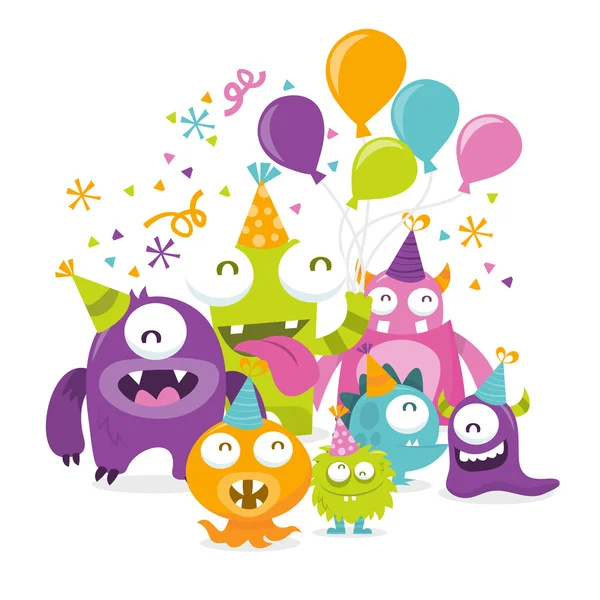 Happy Silly Mignon Monstres Party — Image vectorielle