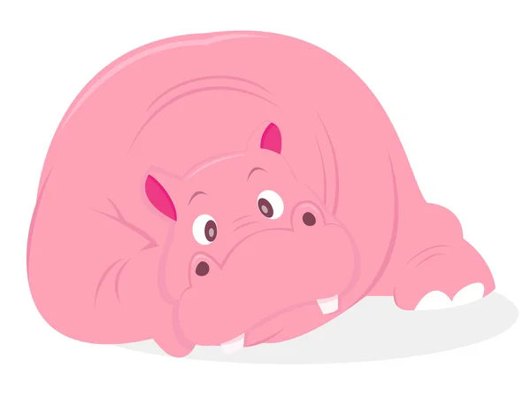 Cartoon roze Hippo Front geconfronteerd met liggen — Stockvector