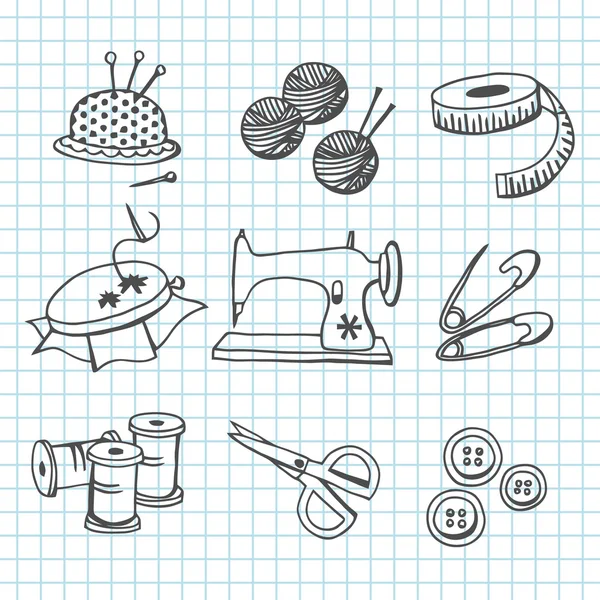 Ράψιμο Doodle εικονίδια — Διανυσματικό Αρχείο