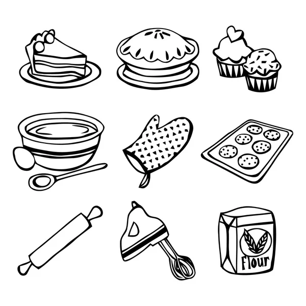 Baking Icons Doodle Line Art — Stock Vector