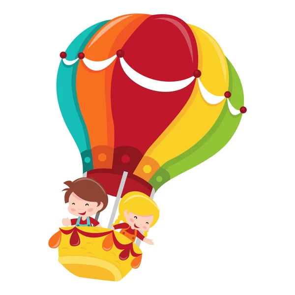 Hot Air Balloon Adventure Kids — Stock Vector