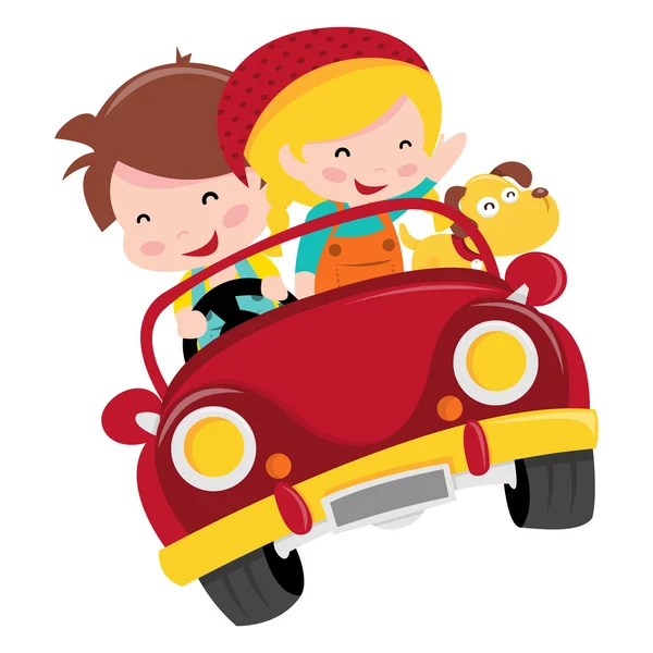 Happy Kids Car Ride — Stock Vector