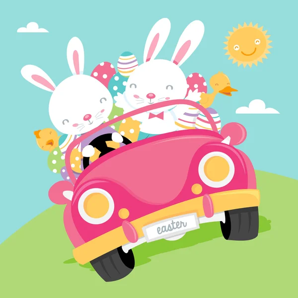 Super Cute Easter Hunt Road Trip — Stock Vector
