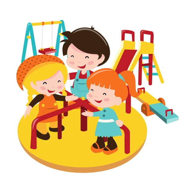 Niños en el parque infantil — Vector de stock