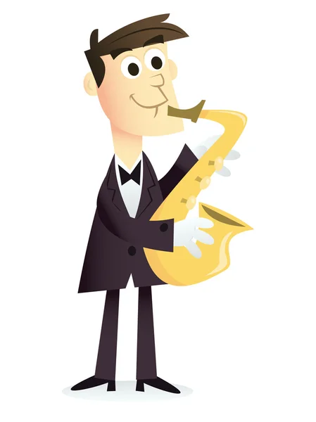 Saxofonista de dibujos animados — Vector de stock