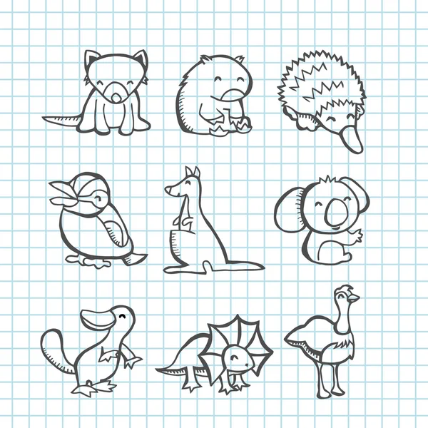 Australian Animals Doodle Line Art Vector Graphics